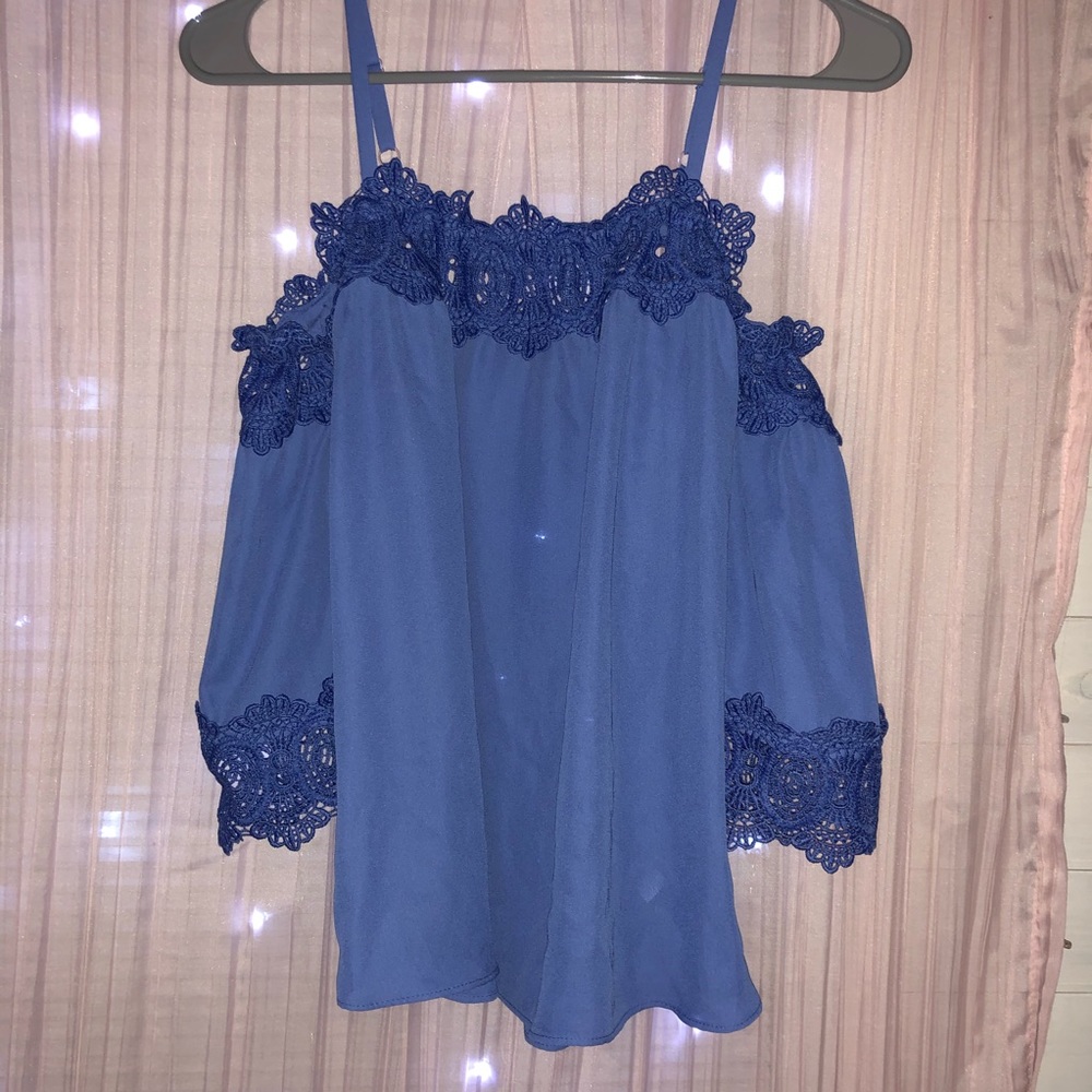 Blue lace off the shoulder top